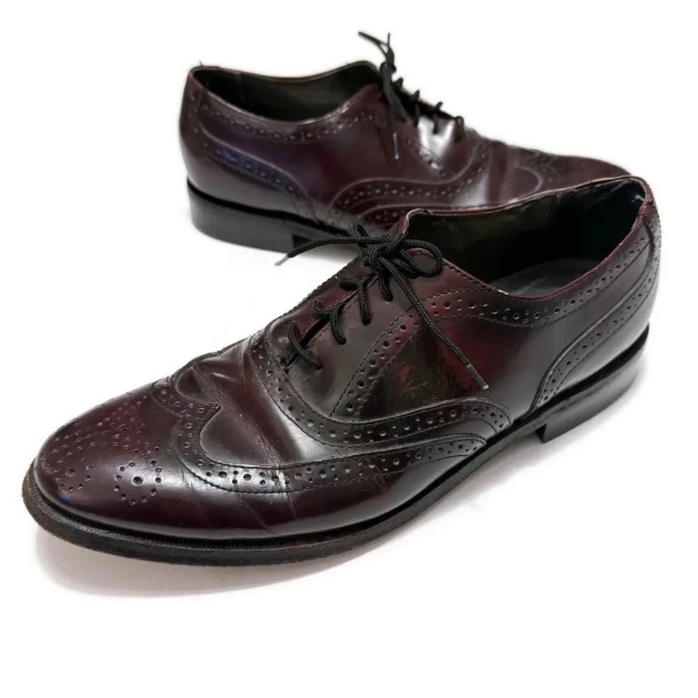 Jarman Leather Burgundy Brogue Wingtip Oxfords, Vintage Dress Shoes Men 8